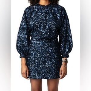 NWT Zadig & Voltaire Sparkling Midnight Blue Mini Dress. Size S